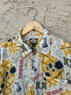 Tommy Bahama Men’s Yellow & White Paradise Print Camp Shirt Rare Rayon Tiki VTG